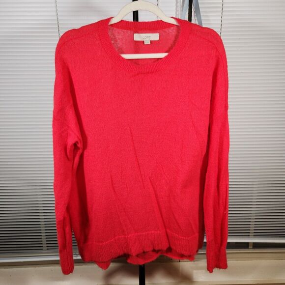 Ann Taylor LOFT $85 XL Red Fuzzy Mohair Wool Blend Pullover Scoop Neck Sweater - Picture 1 of 9